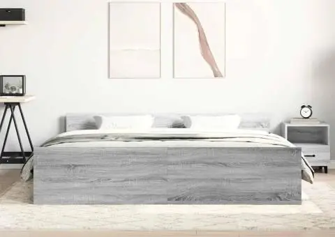 Cadru de pat cu tăblie la cap/picioare, gri sonoma, 200x200 cm - 3/5