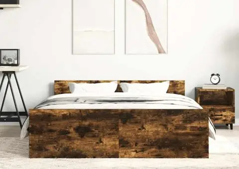 Cadru pat cu tăblie la cap/picioare, stejar fumuriu, 120x200 cm - 4/5