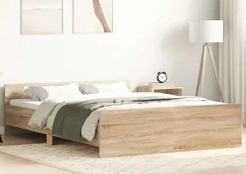 Cadru de pat cu tăblie la cap/picioare, gri beton, 120x190 cm - 1/5