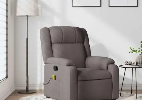 Fotoliu de masaj rabatabil, gri taupe, material textil - 1/5