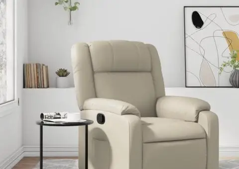 Fotoliu rabatabil, crem, piele ecologică - 1/5