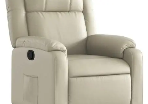 Fotoliu rabatabil, crem, piele ecologică - 2/5