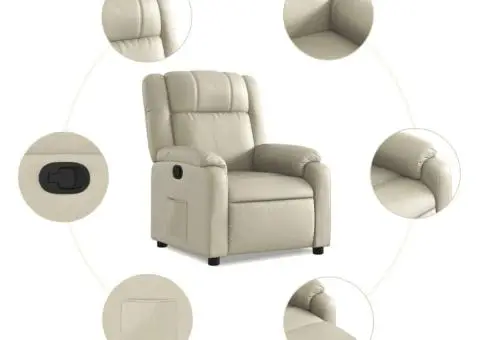 Fotoliu rabatabil, crem, piele ecologică - 5/5