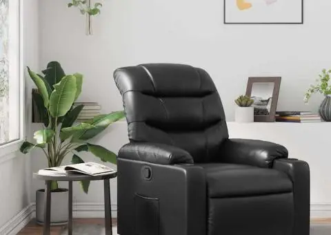 Fotoliu rabatabil, negru, piele ecologică - 1/5