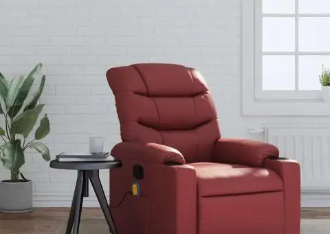 Fotoliu de masaj rabatabil, roșu vin, piele ecologică - 1/5