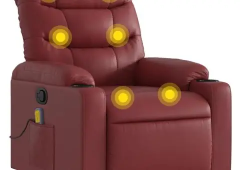 Fotoliu de masaj rabatabil, roșu vin, piele ecologică - 2/5