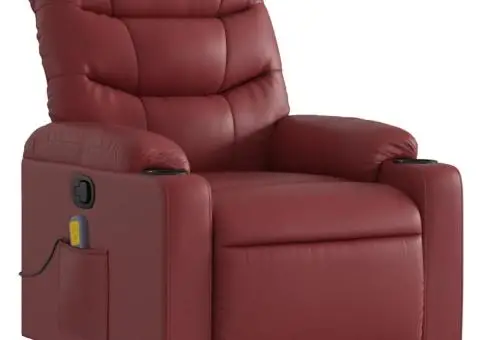 Fotoliu de masaj rabatabil, roșu vin, piele ecologică - 3/5