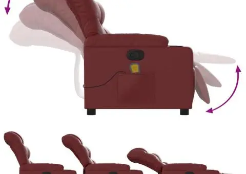 Fotoliu de masaj rabatabil, roșu vin, piele ecologică - 5/5