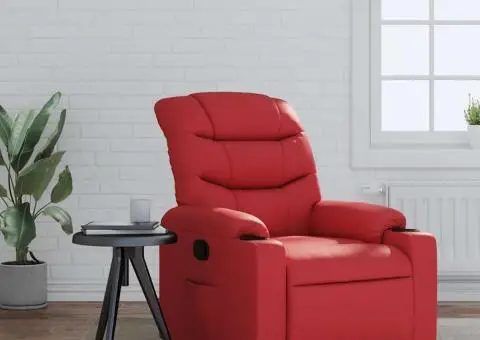 Fotoliu rabatabil, roșu, piele ecologică - 1/5