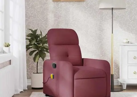Fotoliu de masaj rabatabil, roșu vin, material textil - 1/5