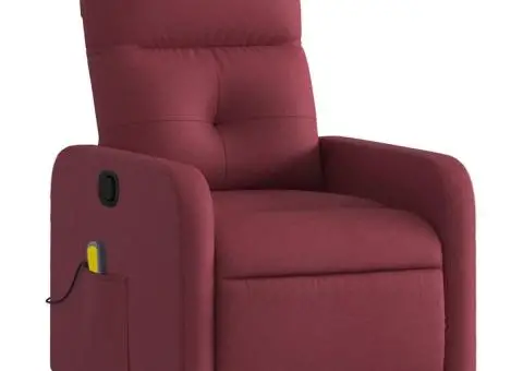 Fotoliu de masaj rabatabil, roșu vin, material textil - 3/5