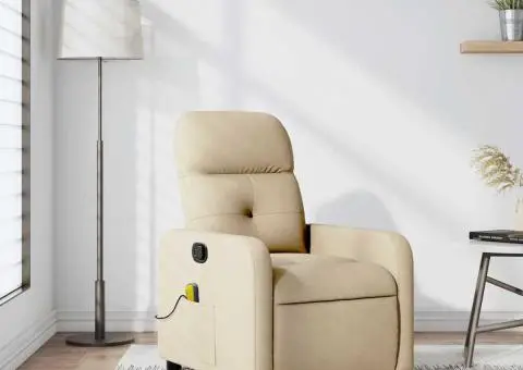 Fotoliu rabatabil de masaj, crem, material textil - 1/5