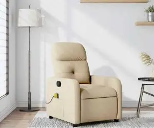 vidaXL Fotoliu rabatabil de masaj, crem, material textil