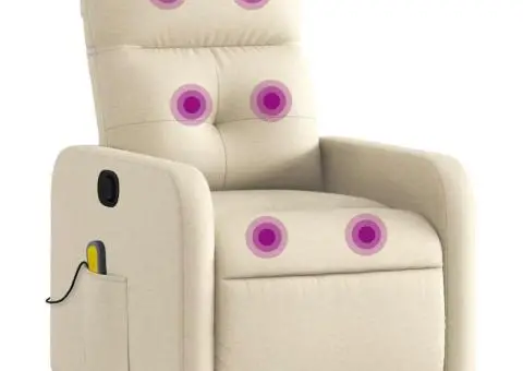 Fotoliu rabatabil de masaj, crem, material textil - 2/5