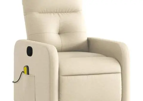 Fotoliu rabatabil de masaj, crem, material textil - 3/5