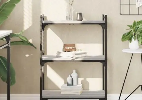 Bibliotecă cu 3 niveluri gri sonoma 60x30x86 cm lemn compozit - 1/5