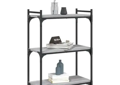 Bibliotecă cu 3 niveluri gri sonoma 60x30x86 cm lemn compozit - 3/5