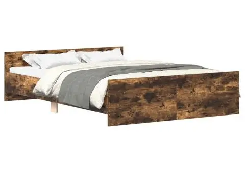 Cadru pat cu tăblie la cap/picioare, stejar fumuriu, 140x190 cm - 2/5