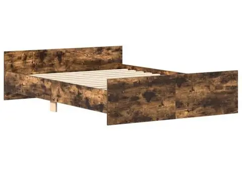 Cadru pat cu tăblie la cap/picioare, stejar fumuriu, 140x190 cm - 3/5