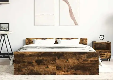 Cadru pat cu tăblie la cap/picioare, stejar fumuriu, 140x190 cm - 4/5