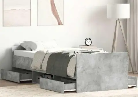 Cadru de pat cu tăblie la cap/picioare, gri beton, 100x200 cm - 1/5