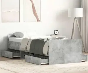 vidaXL Cadru de pat cu tăblie la cap/picioare, gri beton, 100x200 cm