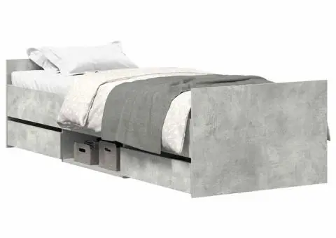 Cadru de pat cu tăblie la cap/picioare, gri beton, 100x200 cm - 2/5