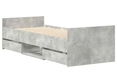 Cadru de pat cu tăblie la cap/picioare, gri beton, 100x200 cm - 3/5