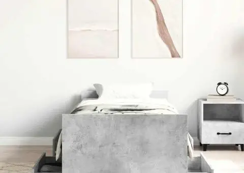 Cadru de pat cu tăblie la cap/picioare, gri beton, 100x200 cm - 4/5