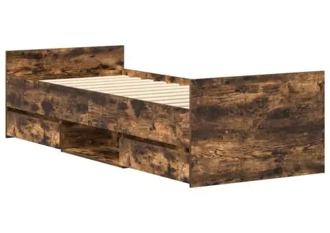 Cadru pat cu tăblie la cap/picioare, stejar fumuriu, 100x200 cm - 3/5