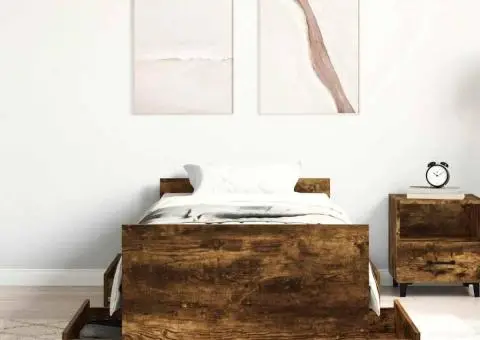 Cadru pat cu tăblie la cap/picioare, stejar fumuriu, 100x200 cm - 4/5