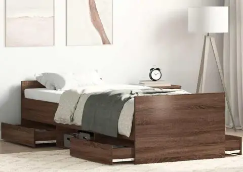 Cadru de pat cu tăblie la cap/picioare, stejar maro, 90x190 cm - 1/5