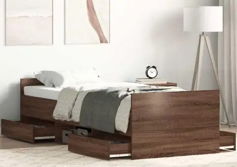 Cadru de pat cu tăblie la cap/picioare, stejar maro, 100x200 cm - 1/5