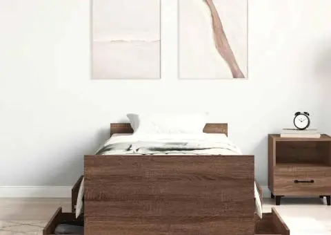 Cadru de pat cu tăblie la cap/picioare, stejar maro, 100x200 cm - 3/5