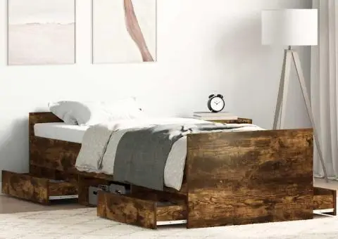 Cadru pat cu tăblie la cap/picioare, stejar fumuriu, 90x190 cm - 1/5