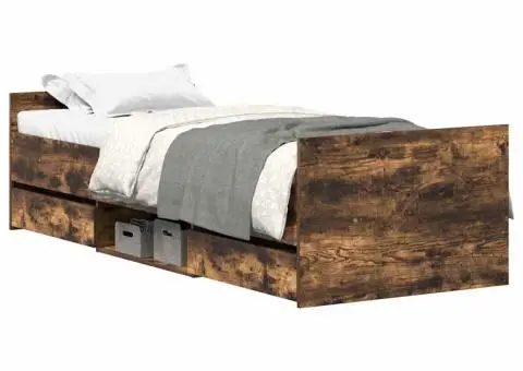 Cadru pat cu tăblie la cap/picioare, stejar fumuriu, 90x190 cm - 2/5