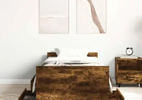 Cadru pat cu tăblie la cap/picioare, stejar fumuriu, 90x190 cm - 3/5