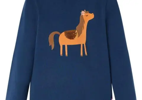 Tricou pentru copii cu mâneci lungi, bleumarin, 116 - 1/5