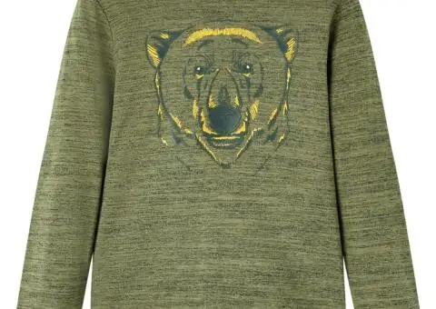 Tricou cu mâneci lungi pentru copii,, kaki melanj, 92 - 1/5