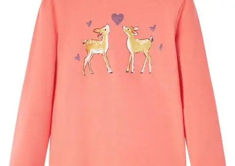 Tricou de copii cu mâneci lungi, corai, 116 - 1/5