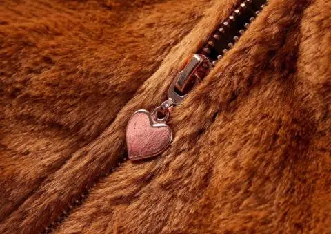 Jachetă cu glugă pentru copii, blană artificială, coniac, 104 - 4/5