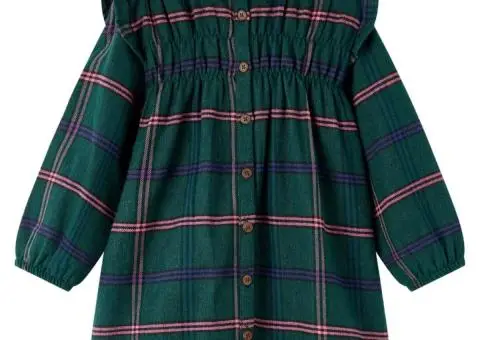 Rochie pentru copii cu mâneci lungi și volane, verde închis, 140 - 1/5