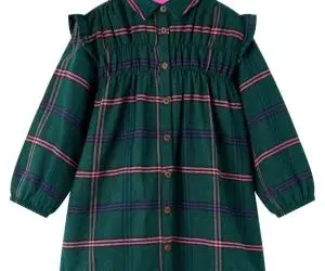 Rochie pentru copii cu mâneci lungi și volane, verde închis, 140