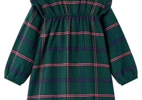 Rochie pentru copii cu mâneci lungi și volane, verde închis, 140 - 2/5