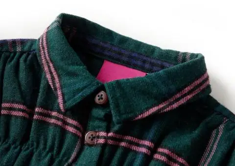 Rochie pentru copii cu mâneci lungi și volane, verde închis, 140 - 3/5