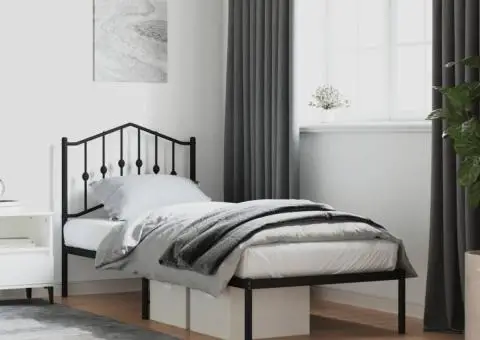 Cadru de pat metalic cu tăblie, negru, 90x190 cm - 1/5
