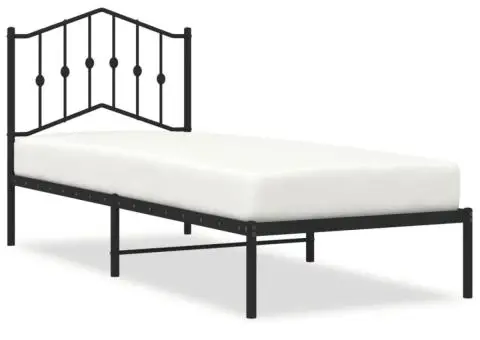 Cadru de pat metalic cu tăblie, negru, 90x190 cm - 2/5