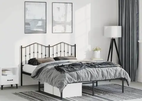 Cadru de pat metalic cu tăblie, negru, 135x190 cm - 1/5