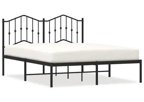 Cadru de pat metalic cu tăblie, negru, 135x190 cm - 2/5