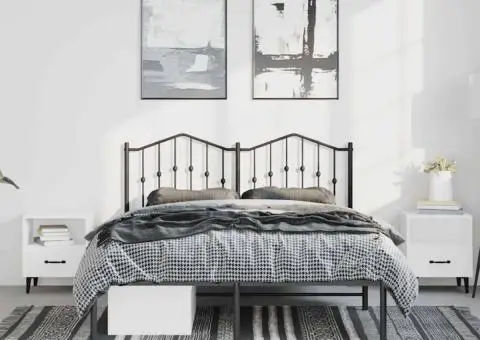 Cadru de pat metalic cu tăblie, negru, 135x190 cm - 3/5